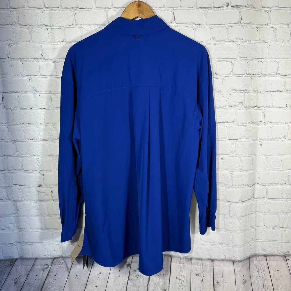 Nike‎ 24.7 Dri-FIT Womens Oversized Button Up Shirt Blue HM8385-455 XS